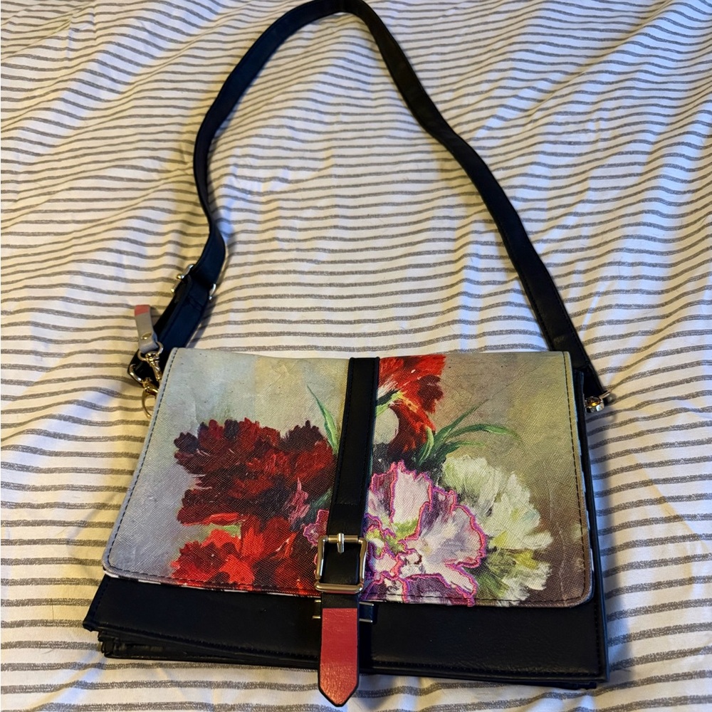 House of disaster Floral Canvas Crossbody Bag with Black Accents